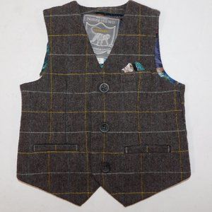 Notting Hill W11 MONSOON Boys 12 - 18 Months Brown Wool Blend Tweed Vest